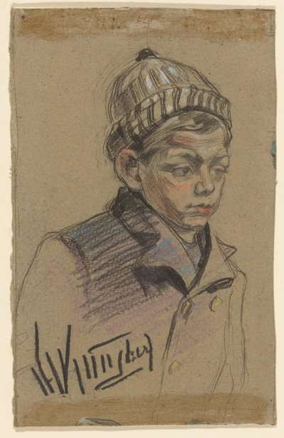 Chlapec s bundou a kloboukem od Herman Kruyder (signed by artist)