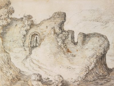 Horská krajina s ruinami. Kolem roku 1650 od Herman Saftleven