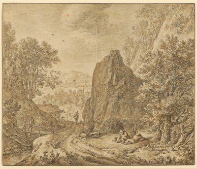 Horská krajina s postavami od Herman Saftleven the Younger