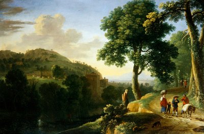 Italská krajina s pocestnými a oslem, asi 1640 (olej na plátně) od Herman van Swanevelt