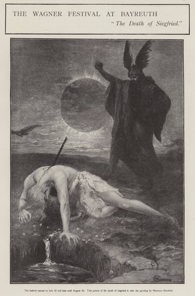 Wagnerův festival v Bayreuthu: Smrt Siegfrieda (litho) od Hermann (after) Hendrich