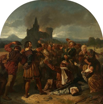 Epizoda z německé selské války (hrabě Helfenstein na úpatí svého hořícího hradu, posmívají se rolníci) od Hermann Eichler