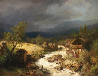 Mill on a Torrent, 1871. od Hermann Herzog