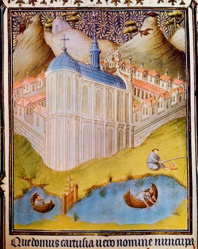 Kartuziánští mniši chytají a loví ryby v rybnících v Chartreuse, Francie, 15. století od Hermann Limbourg