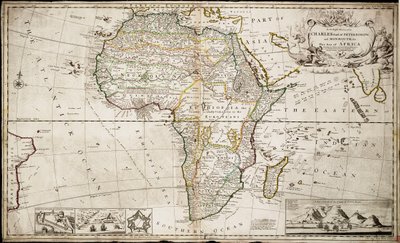 Mapa Afriky, asi 1715 (kolorovaná rytina) od Hermann Moll