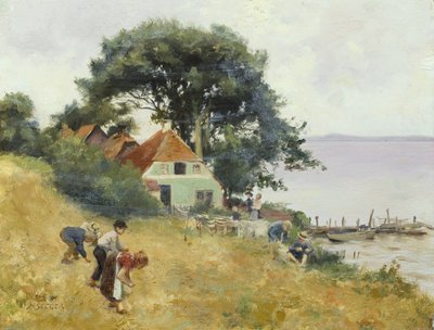 Děti Gleaning by a Lake, cca 1900-10 (olej na panelu) od Hermann Seeger