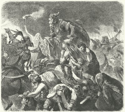 Attila Hun po rozhodujícím útoku Vizigótů v bitvě u Chalons, 451 od Hermann Vogel
