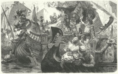 Catherine Cornaro vyplula z Benátek, aby se stala královnou Kypru, 1472 od Hermann Vogel