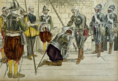 Karel II. z Cosse Brissac (Cosse-Brissac) (1562-1621 nebo 1626) učinil marechal Francie Jindřichem IV. (1553-1610) před vjezdem do Paříže 22. března 1594. Předseda obchodníků Jean Lhuillier (?) stojící vedle drží klíče od města. Ilustrace 1907 od Hermann Vogel