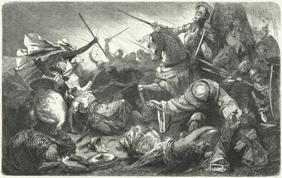 Křesťané bojující proti Almohadům v bitvě u Las Navas de Tolosa, Španělsko, 1212 od Hermann Vogel