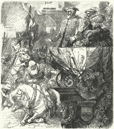 Vévoda Ulrich z Wuttemberska se pokořil před císařem Svaté říše římské Karlem V., 1548 od Hermann Vogel