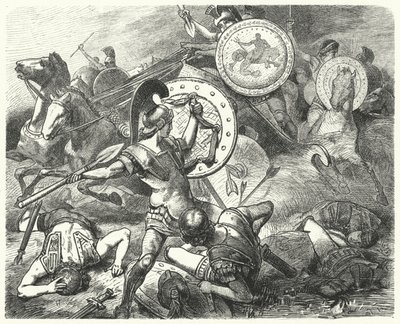 Epaminondas zachránil život Pelopidas v bitvě u Mantinea, 385 př.nl od Hermann Vogel