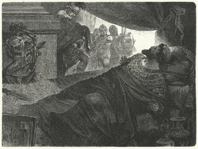 Mithridates VI z Pontu se pokouší spáchat sebevraždu požitím jedu, 63 př. Kr od Hermann Vogel