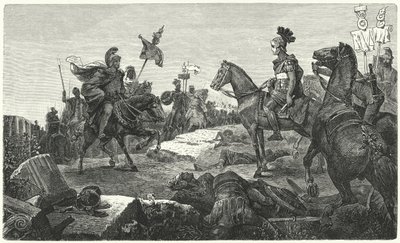 Setkání mezi Scipio Africanusem a Hannibalem před bitvou u Zamy, 202 př.nl od Hermann Vogel