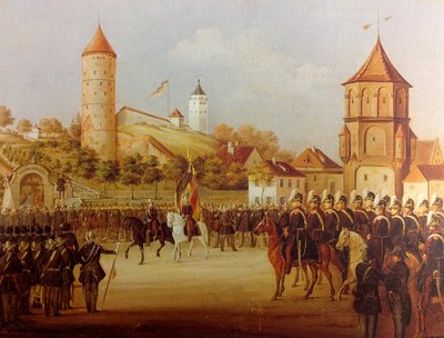 Hermann Volz Průvod biberachské domobrany na Riedlinger Tor 1849 od Hermann Volz