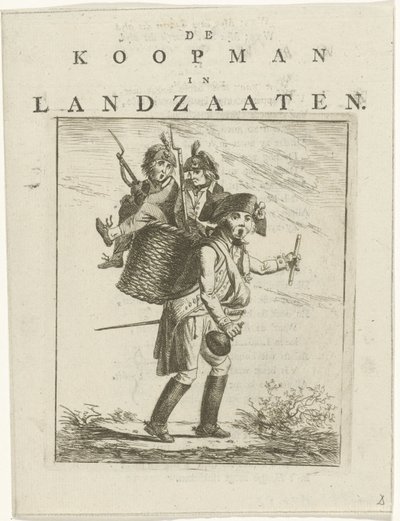 List písní a karikatura s vojáky Karikatura na Willem V Obchodník v Landzaaten (titul na předmětu) od Hermanus Fock