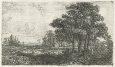 Krajina plná stromů s krytým vozem od Hermanus Jan Hendrik van Rijkelijkhuysen