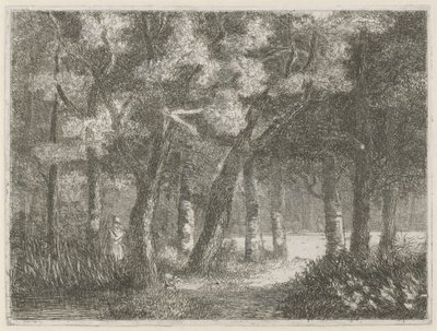 Lovec a jeho pes v lese od Hermanus Jan Hendrik van Rijkelijkhuysen