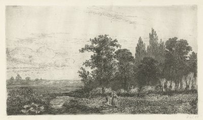 Muž a žena u potoka na okraji lesa od Hermanus Jan Hendrik van Rijkelijkhuysen