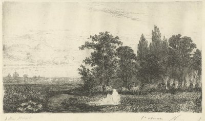 Muž a žena u potoka na okraji lesa od Hermanus Jan Hendrik van Rijkelijkhuysen