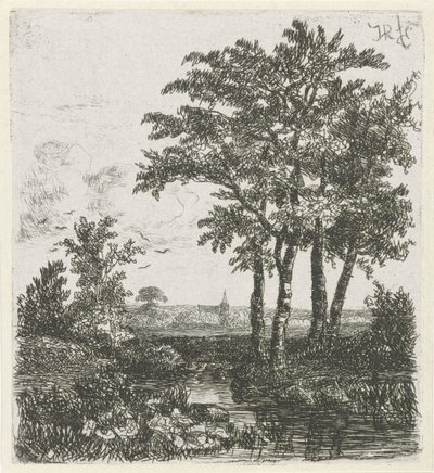 Čtyři stromy na příkopu od Hermanus Jan Hendrik van Rijkelijkhuysen