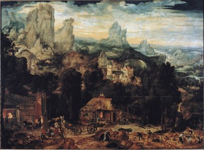 Měděné doly - Olej na plátně od Herri met de (c.1510-p.1550) Bles