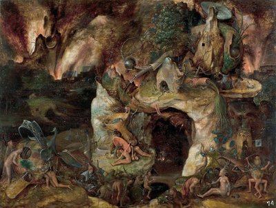 ""Krajina podsvětí"" (Inferno Landscape) Obraz ze školy Jeromea Bosche kolem roku 1561 Rozměr 49x64 cm Museo del Prado, Madrid od Hieronymus (school of) Bosch