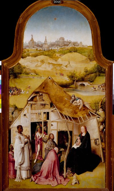 Klanění tří králů Centrální panel triptychu Zjevení Páně. Obraz Hieronyma Van Aekena (Aken) dit Jerome Bosch (1450-1516). 1510-1511. Ztlumit. 138 x 72 cm Madrid. Muzeum Prado. od Hieronymus Bosch