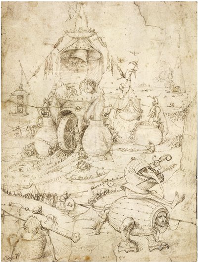 Pekelná krajina par Bosch, Hieronymus (asi 1450-1516). Pero, hnědý tuš na papíře, c. 1500, Soukromá sbírka od Hieronymus Bosch