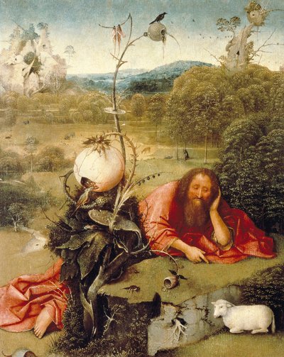 „Svatý Jan Křtitel dřímal v přírodě““ Obraz od Hieronyma Van Aekena (Aken) říká Jerome Bosch (1450-1516) 1504-1505 Madrid. Nadace Lazara Galdiana od Hieronymus Bosch