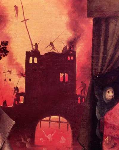 Tondals Vision, detail detailu hořícího panelu brány z 61761 od Hieronymus Bosch
