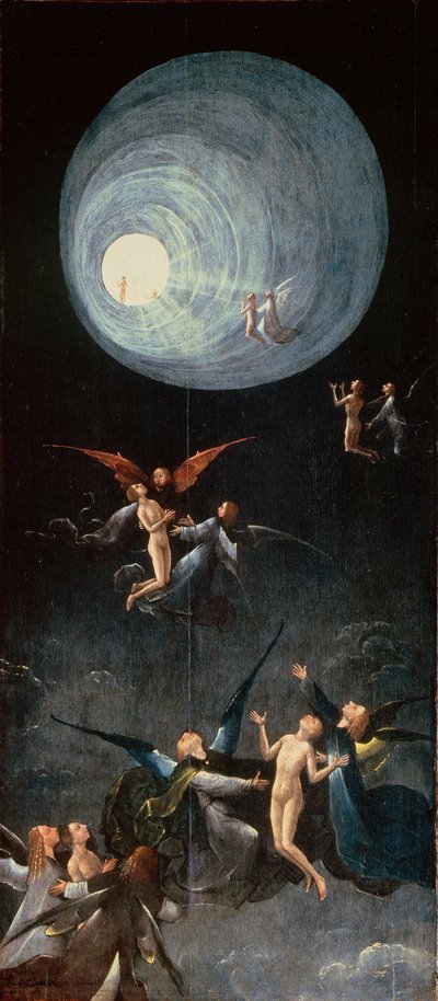 les ames bienheureuses. Le Paradis - Výstup do nebe. Z: Čtyři vize onoho světa par Bosch, Hieronymus (asi 1450-1516). Olej na dřevě, rozměr: 88,8x39,9, cca 1490-1510, Palazzo Grimani, Benátky od Hieronymus Bosch
