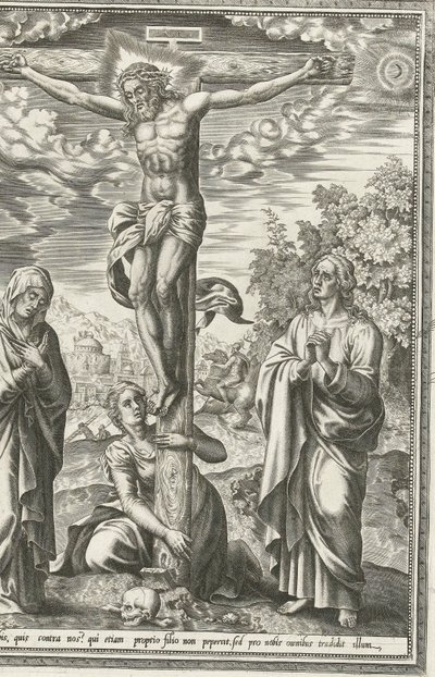 Ukřižování s Marií, Janem Křtitelem a Marií Magdalenou od Hieronymus Cock