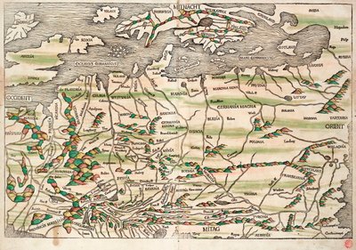 Mapa střední a severní Evropy od Hieronymus Münzer