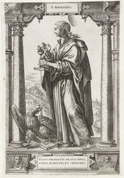 Svatý Jan Evangelista S. Iohannes (titul na objektu) Kristus a dvanáct apoštolů a sv. Pavel (název série) od Hieronymus Wierix