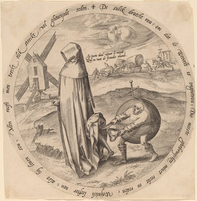 Misantrop okradený světem od Hieronymus Wierix after Pieter Bruegel the Elder