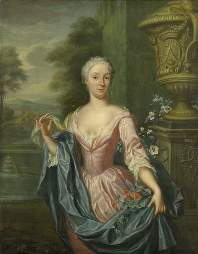 Portrét Claudine van Royen (narozen 1712), manželka Pietera Tedinga van Berkhouta od Hieronymus van der Mij