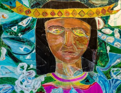 Amazonas-Shaman Olivia Arevalo, 2022 (barva a barva na hedvábí) od Hilary Simon