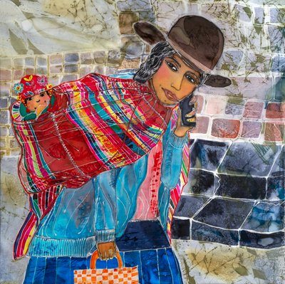Peruana, Mamita a Jolly, Peru, 2023 (barvy na hedvábí) od Hilary Simon