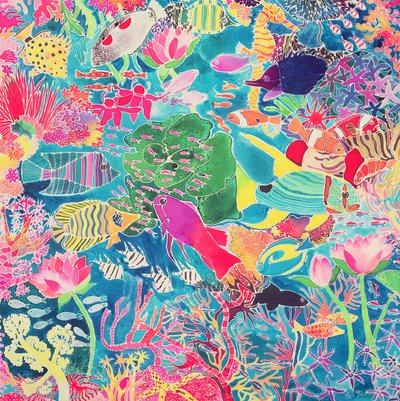Underwater Rainbow, 1993 (barevný inkoust na hedvábí) od Hilary Simon