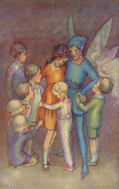 Petr Pan a Zvonilka (barevná litografie) od Hilda Theodora Miller