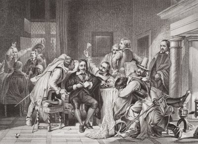 Karel I. (1600-49) ve strážnici uražený vojáky Olivera Cromwella, z „Ilustrace anglické a skotské historie“ svazek I od Hippolyte Delaroche