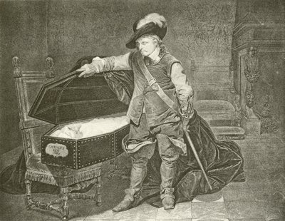 Oliver Cromwell při pohledu na mrtvolu krále Karla I. (hlubotisk) od Hippolyte Delaroche
