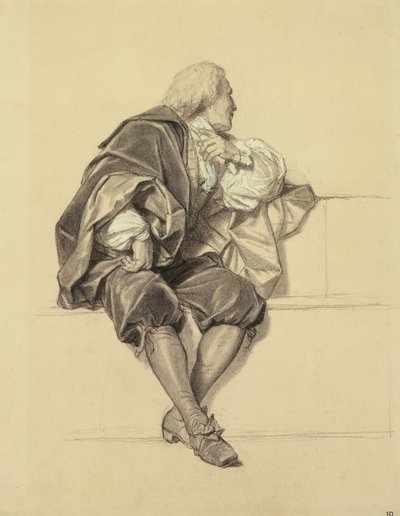 Studie k portrétu Pierra Pugeta (1620-94) v Hemicycle na Ecole des Beaux Arts (tužka a uhel na papíře) od Hippolyte Delaroche