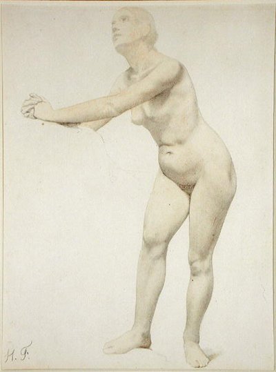 Akt (tužka a akvarel na papíře) od Hippolyte Flandrin