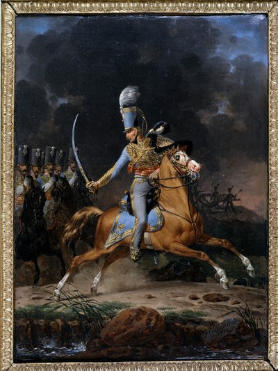 Plukovník de Hussard cca 1815 - 1816. Obraz od Lecomta z roku 1816. Sbírka „Vojáci včerejška““. Paříž od Hippolyte Lecomte