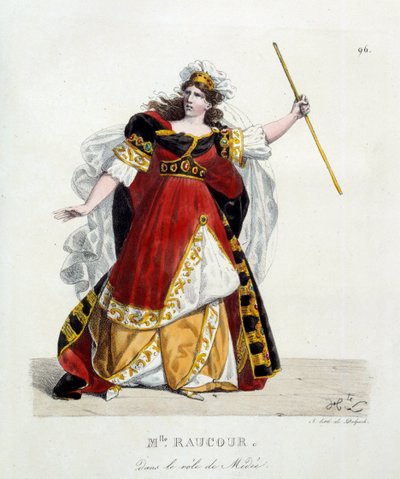 francouzská herečka Mademoiselle Raucourt (zemřela 1815) v roli Medee v Comedie Francaise; Litografie od Hippolyte Lecomta (1781-1857) od Hippolyte Lecomte