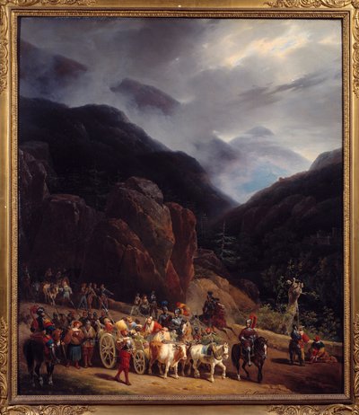 Návrat bitvy u Marignan Armees z Francois I. vracející se z Marignan (Maregnano) dne 14.09.1515. Obraz od Hippolyte Lecomta (1781-1857) 1829 Sun. 0,54x0,65 m Bourg En Bresse. Muzeum Brou od Hippolyte Lecomte