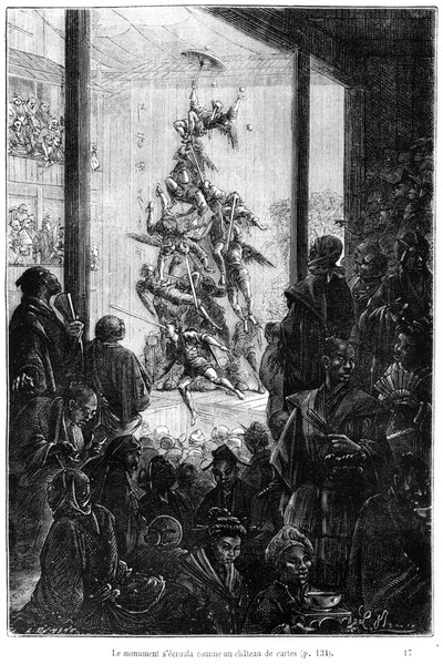 Veletrh v Číně, ilustrace z knihy Julese Verna (1828-1905) "Cesta kolem světa za osmdesát dní", konec 19. století od Hippolyte Leon Benett