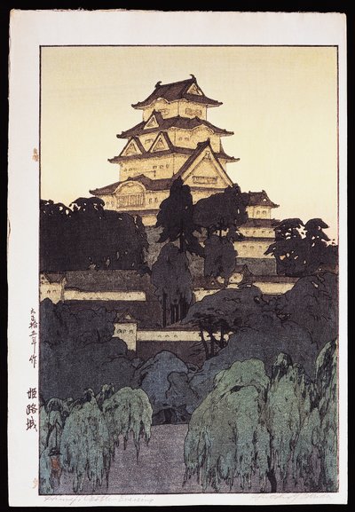 Večerní pohled na hrad Himedži od Hiroshi Yoshida